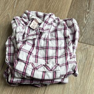 Victoria's Secret White, Pink & Black Plaid Flannel Pajama Top